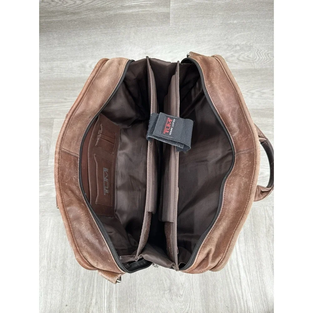 VTG Tumi Alpha Leather Briefcase Brown Expandable NO STRAP Wear Stains